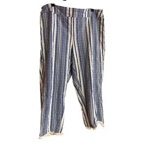 Blue & White Striped Cato Est. 1946 Cropped Pants With Frayed Hem